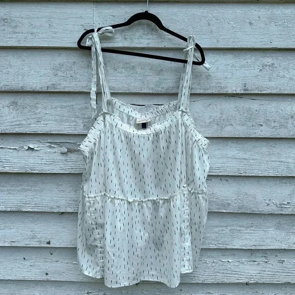 Universal threads Boho adjustable string shirt cream & blue Print - Picture 1 of 6
